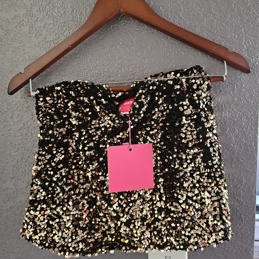 Sparkling Black and Gold Sequin Mini Skirt